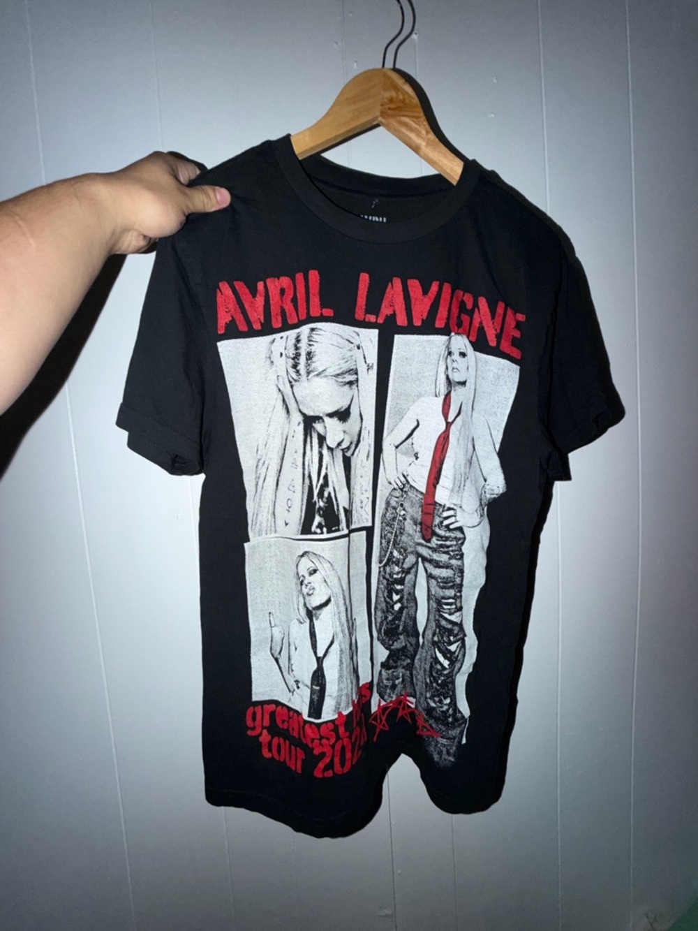 Black Graphic Tour T‑Shirt - Red & White Print